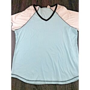 St. John's Bay Blue White Raglan Baseball Tee Women's 1X Short Sleeve